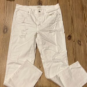 J. Crew distressed Vintage Crop White Jeans Tall